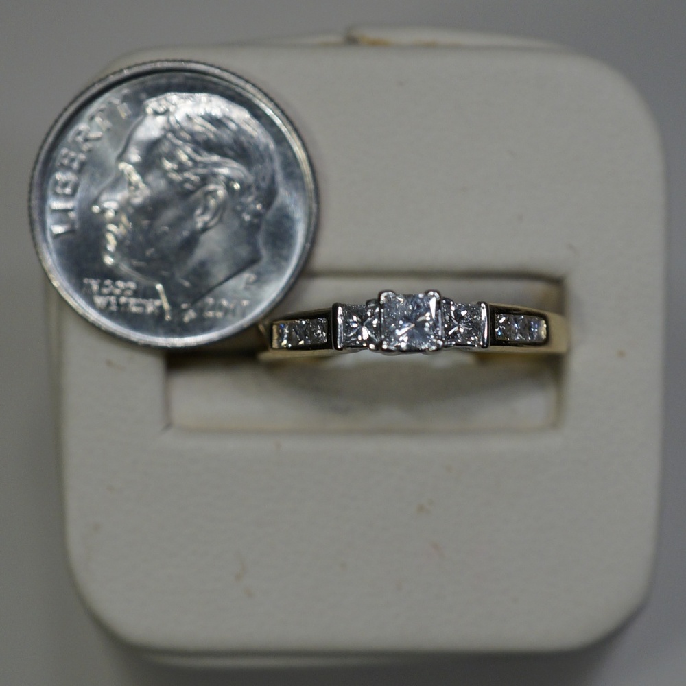 14KTT Gold Genuine Princess Cut Diamond Ring - Picture 6 of 6